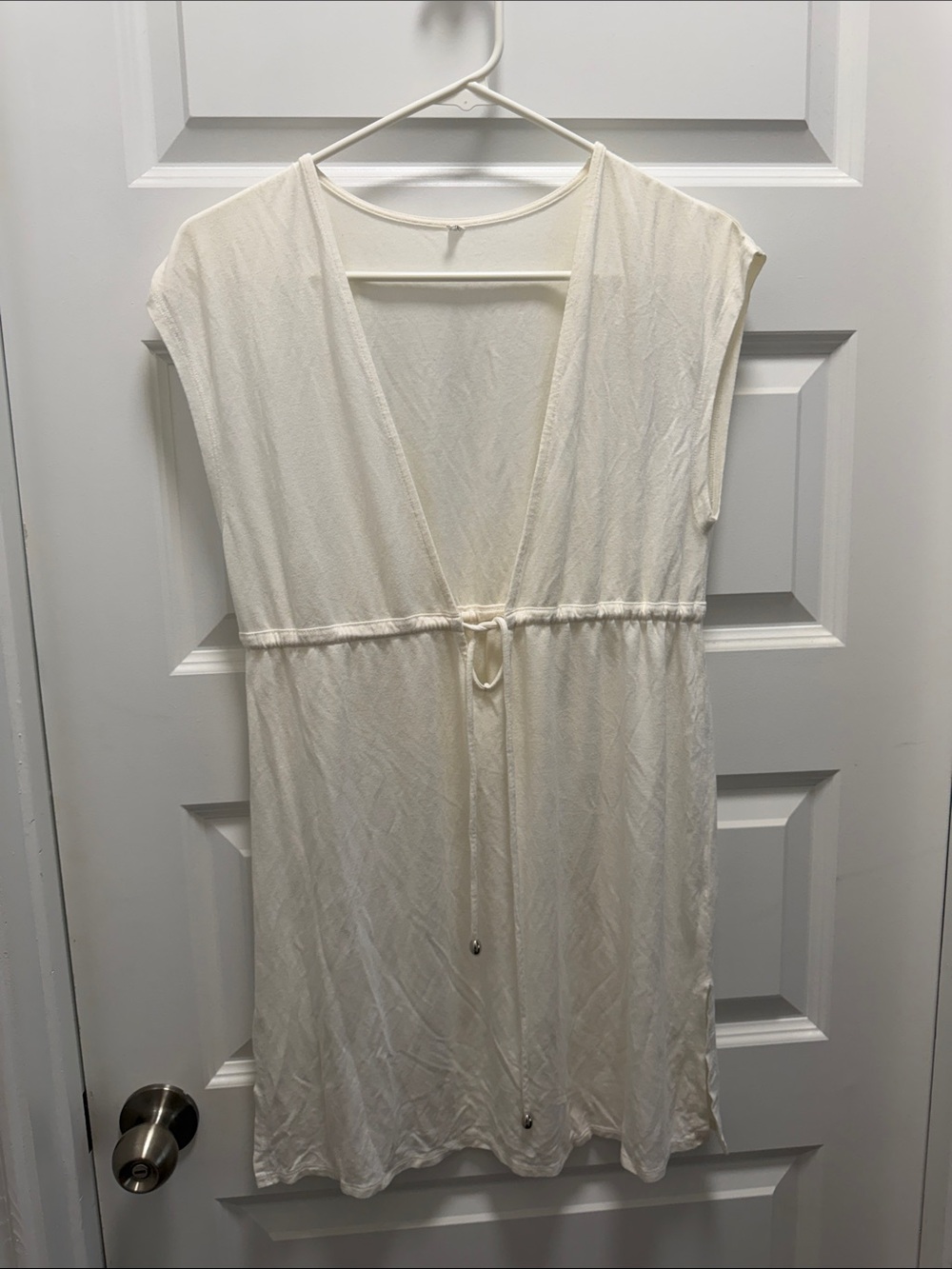 Target Women’s Cream V-Neck Drawstring Swim Cover-Up- Size small